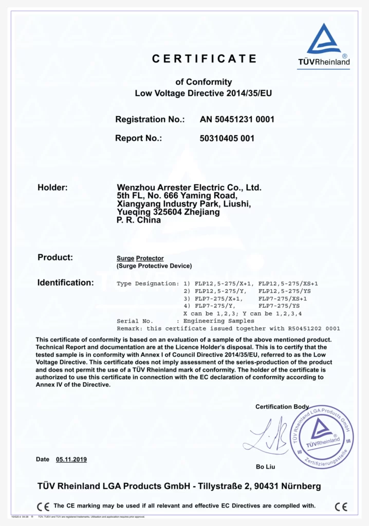 CE Zertifikat AC Surge Protective Device SPD Type 1 Type 2 FLP12,5-275 FLP7-275