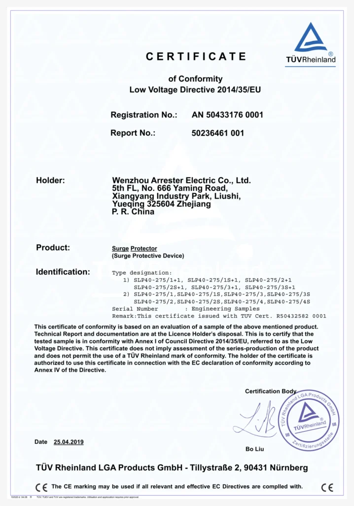 CE Certificate AC Surge Protective Device SPD Type 2 SLP40-275