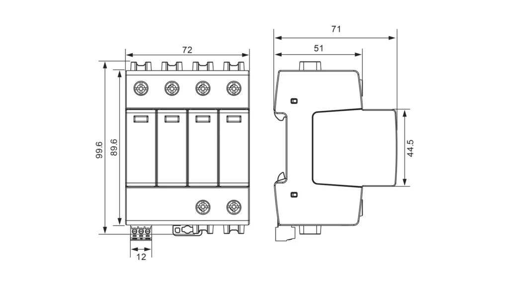 Dimensions - Type 2 AC Surge Protection Device SPD SLP40-275-3S+1