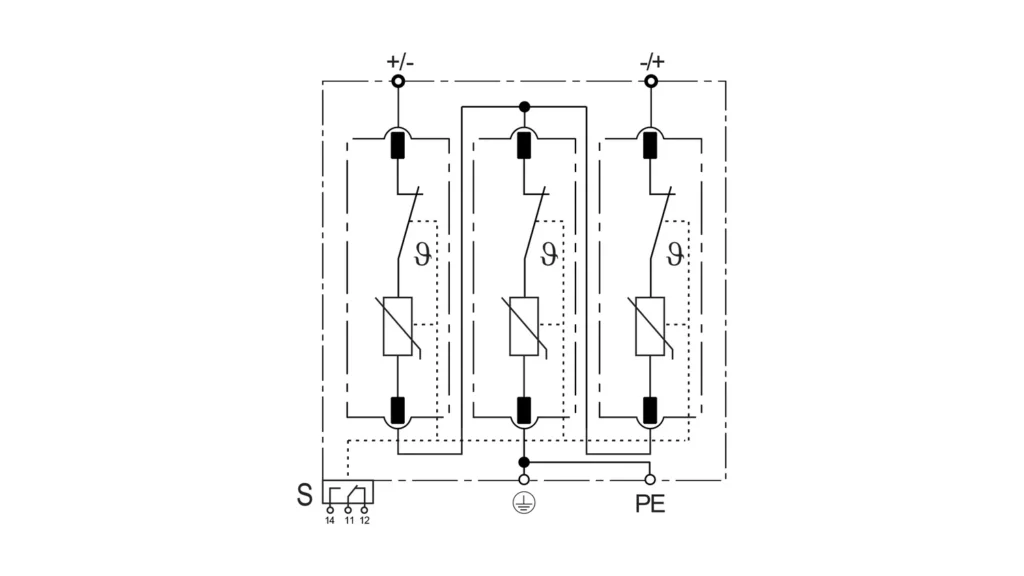Basic Circuit Diagram - Type 1+2 DC PV Solar Surge Protective Device FLP-PV1000-S FLP-PV1200-S FLP-PV1500-S