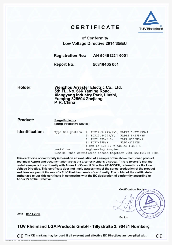 CE Certificate AC Surge Protective Device SPD Type 1 Type 2 FLP125-275 FLP7-275