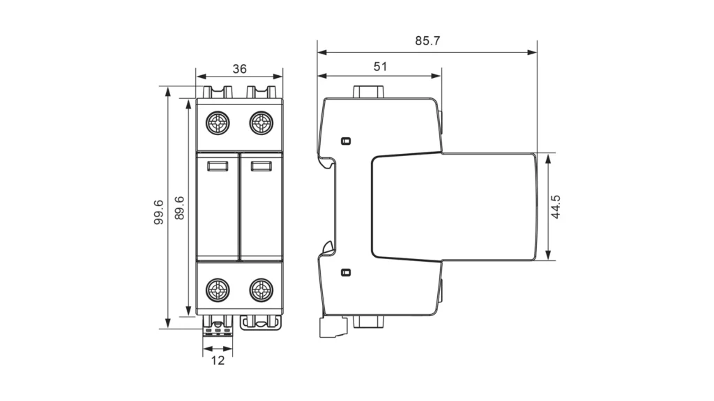 Dimensions - Type 1+2 AC Surge Protection Device SPD FLP12,5-275-1S+1 FLP12,5VG-275-1S+1