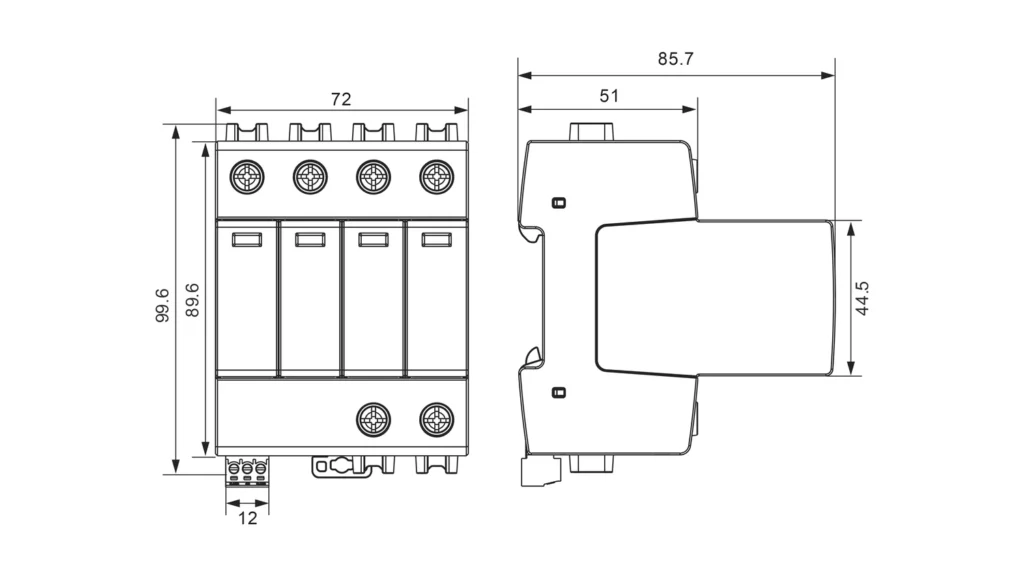 Dimensions - Type 1+2 AC Surge Protection Device SPD FLP12,5-275-4S FLP12,5VG-275-4S