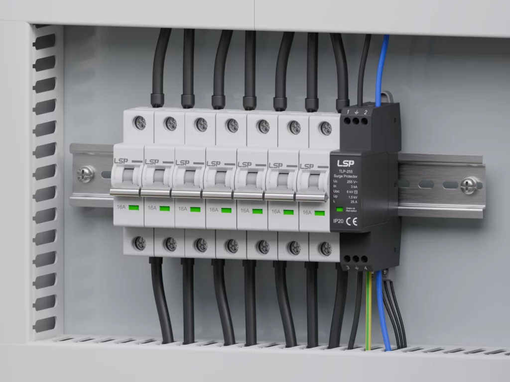 Dispositif de protection contre les surtensions de classe D type 3 SPD TLP 255 pour armoire &eacute;lectrique de distribution CA, coffret &eacute;lectrique, tableau &eacute;lectrique, armoire &eacute;lectrique