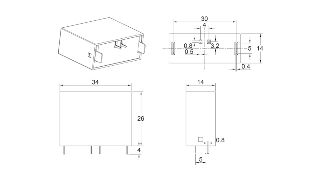 Dimensions - PCB Mounting Surge Protector Device SPD SLP20P-xxx series