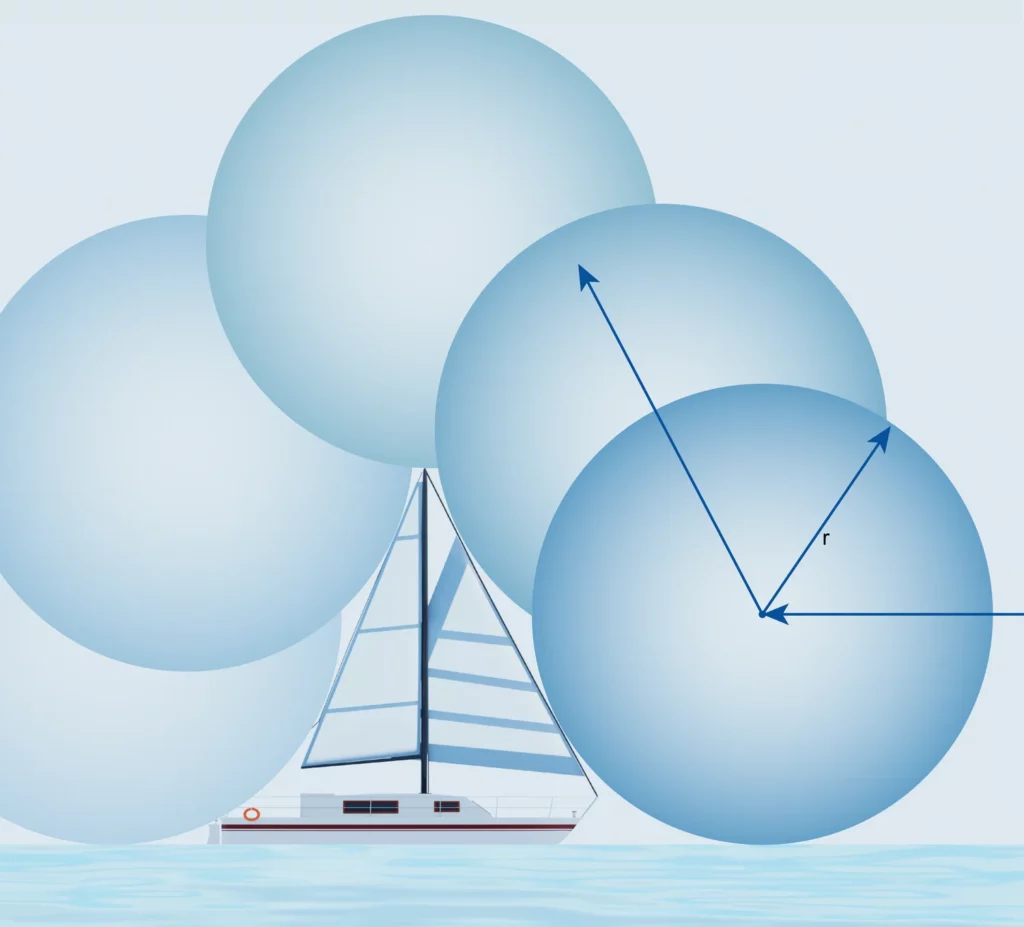 Figure 1 Application of the rolling sphere method on the yacht