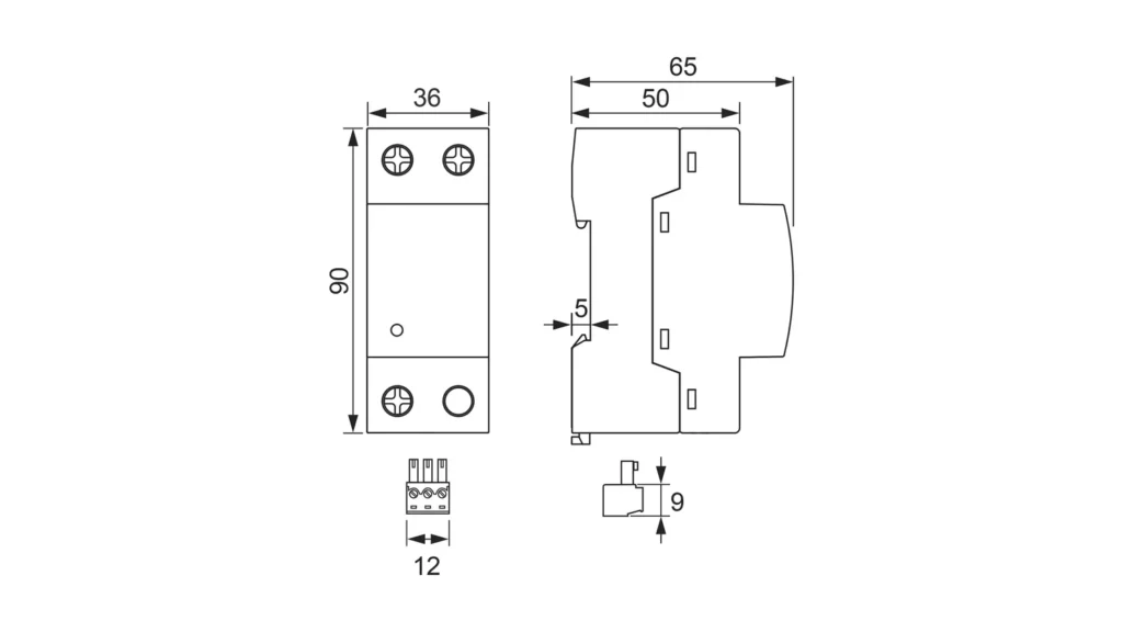 Dimensions - Type 1+2 AC Surge Protection Device SPD FLP25GR-275-1S