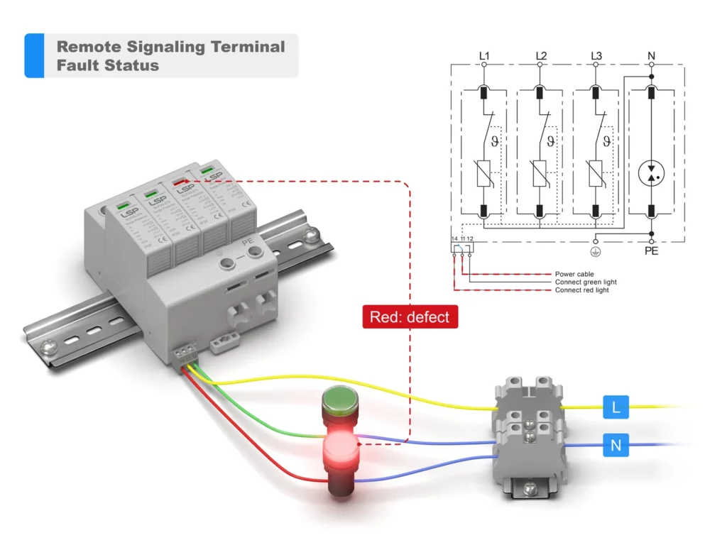 Type 2+3 Surge Protection device SPD SLP20-275-3S1 remote signaling terminal fault status Wiring diagram installation connection
