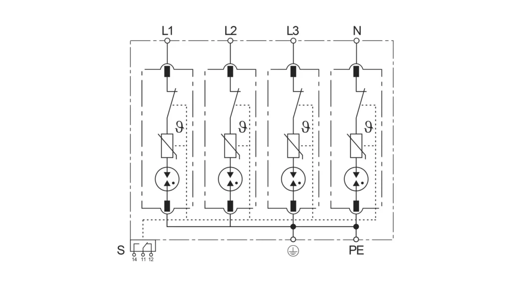 Basic Circuit Diagram - Type 1+2 AC Surge Protection Device SPD FLP12,5VG-275-4S