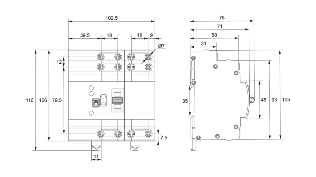 Dimensions - 3 Phase 4 Pole Automatic Transfer Switch ATS L2H63-220-4