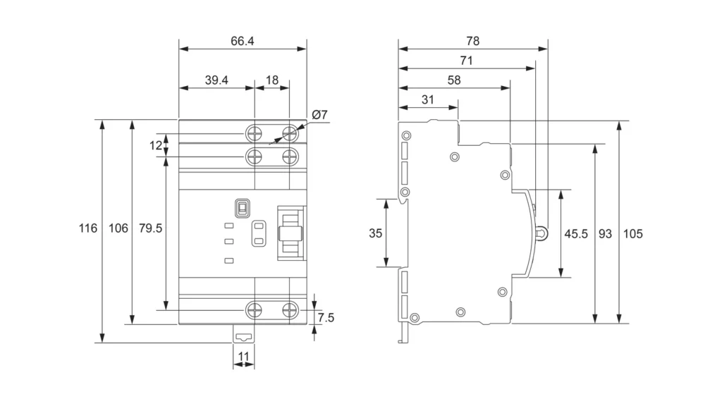 Dimensions - Single Phase 2 Pole Automatic Transfer Switch ATS L2H63-220-2