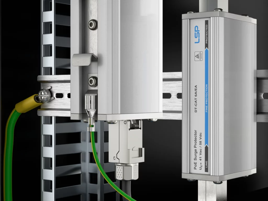 PoE t&uacute;lfesz&uuml;lts&eacute;g-v&eacute;dő SPD Biztons&aacute;gos f&ouml;ldel&eacute;s &eacute;s t&uacute;lfesz&uuml;lts&eacute;g-elvezet&eacute;s