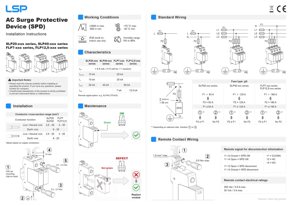 Arahan Pemasangan - Pelindung Lonjakan Kuasa AC SLP20, SLP40, FLP7, FLP12, Siri 5-xxx