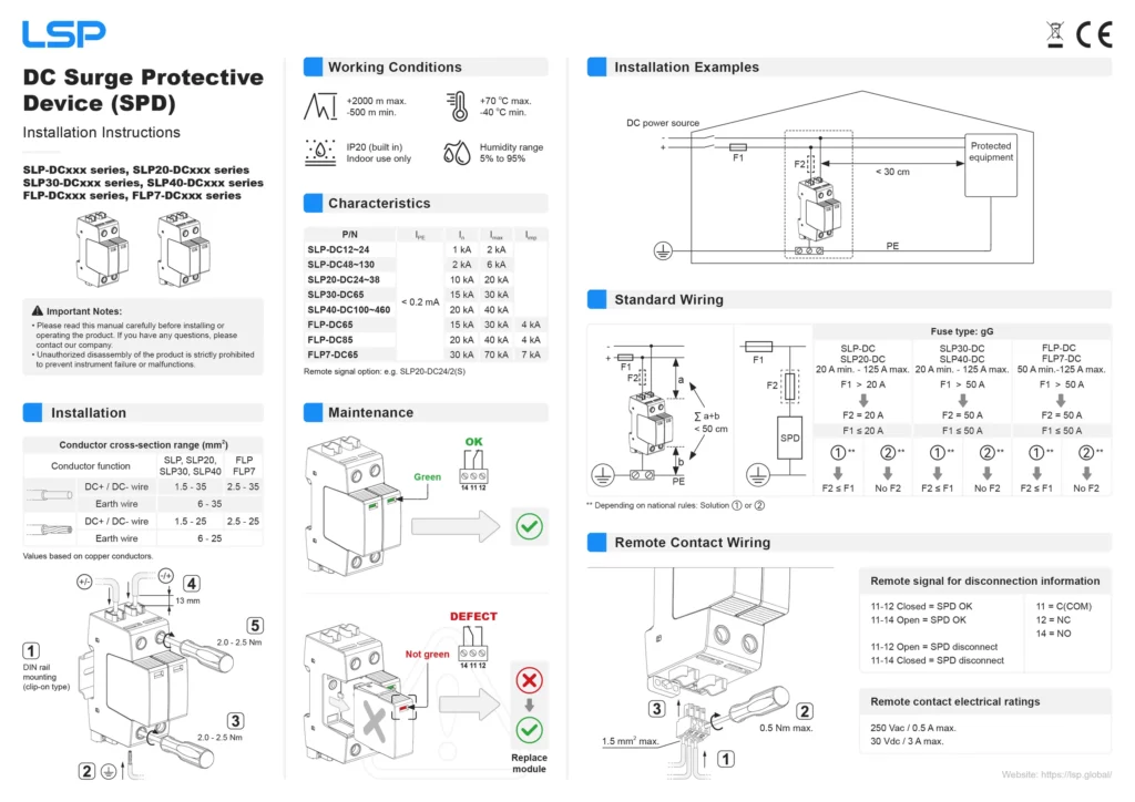 Installation Instruction - DC Surge Protector SLP20-DC, SLP30-DC, SLP40-DC, SLP-DC, FLP-DC, FLP7-DC-xxx series