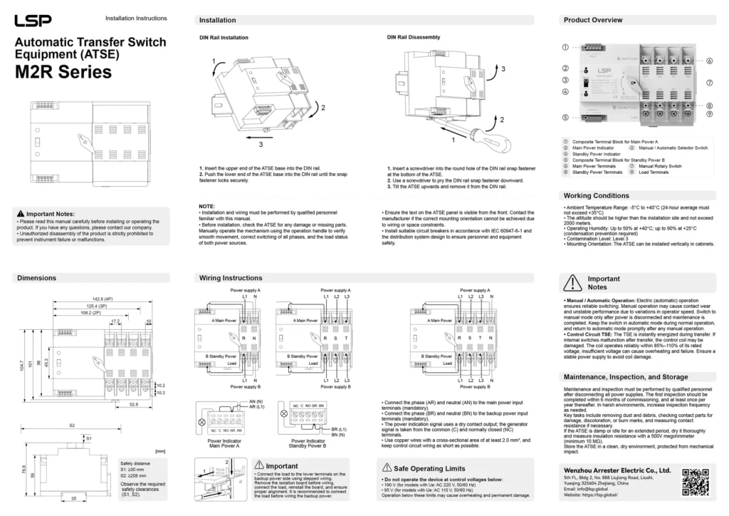 Instrucciones de instalaci&oacute;n - Equipo de conmutador de transferencia autom&aacute;tica serie M2R100