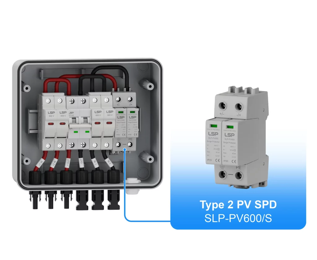 Type 2 Solar DC PV Surge Protection Device SPD SLP-PV600-S Wiring Diagram and Installation for PV Combiner Box-1