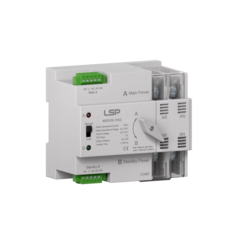Interruttore di trasferimento automatico monofase a 2 poli da 100 Amp ATS M2R100-110-2
