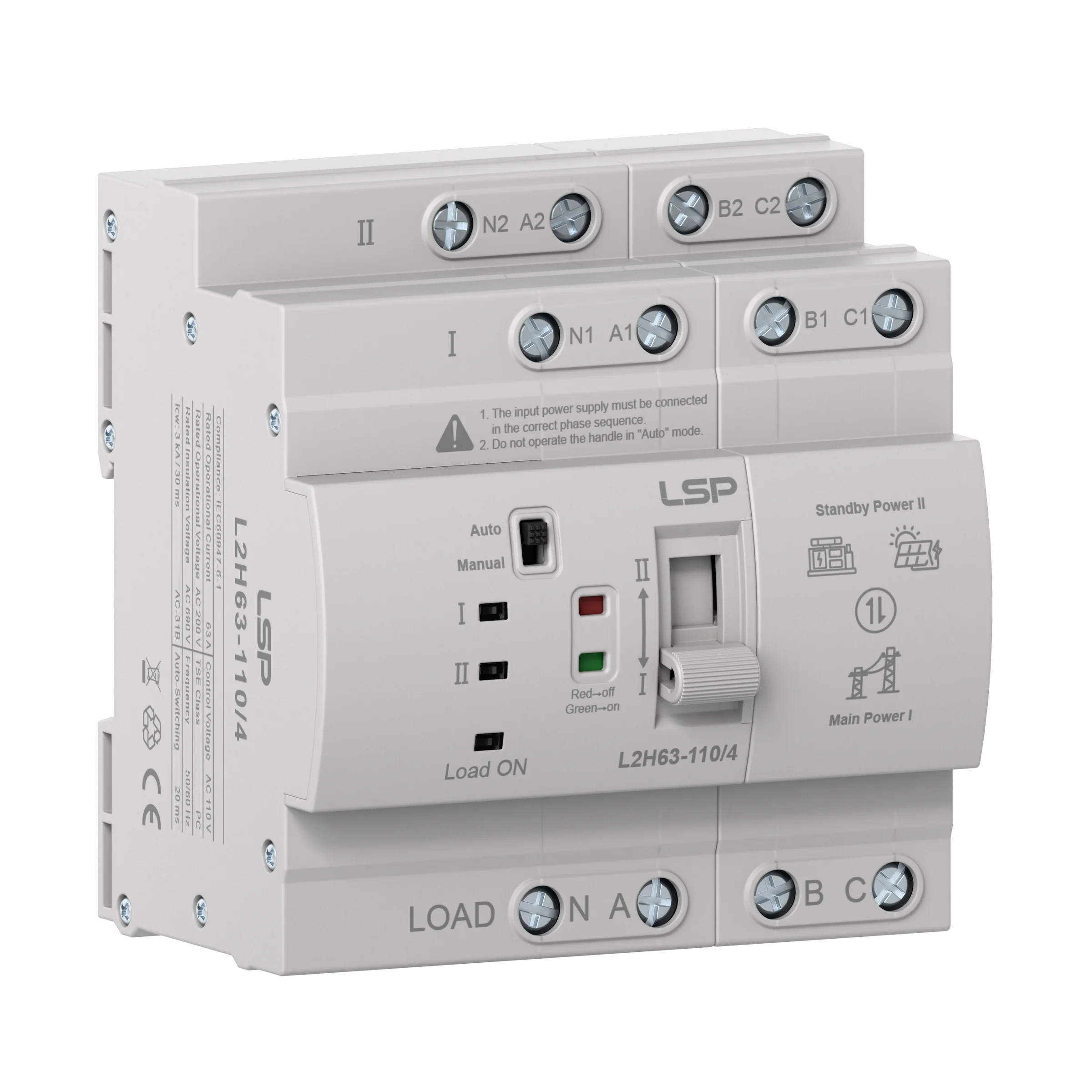 4 pole 63 Amp 3 Phase Automatic Transfer Switch ATS L2H63-110-4