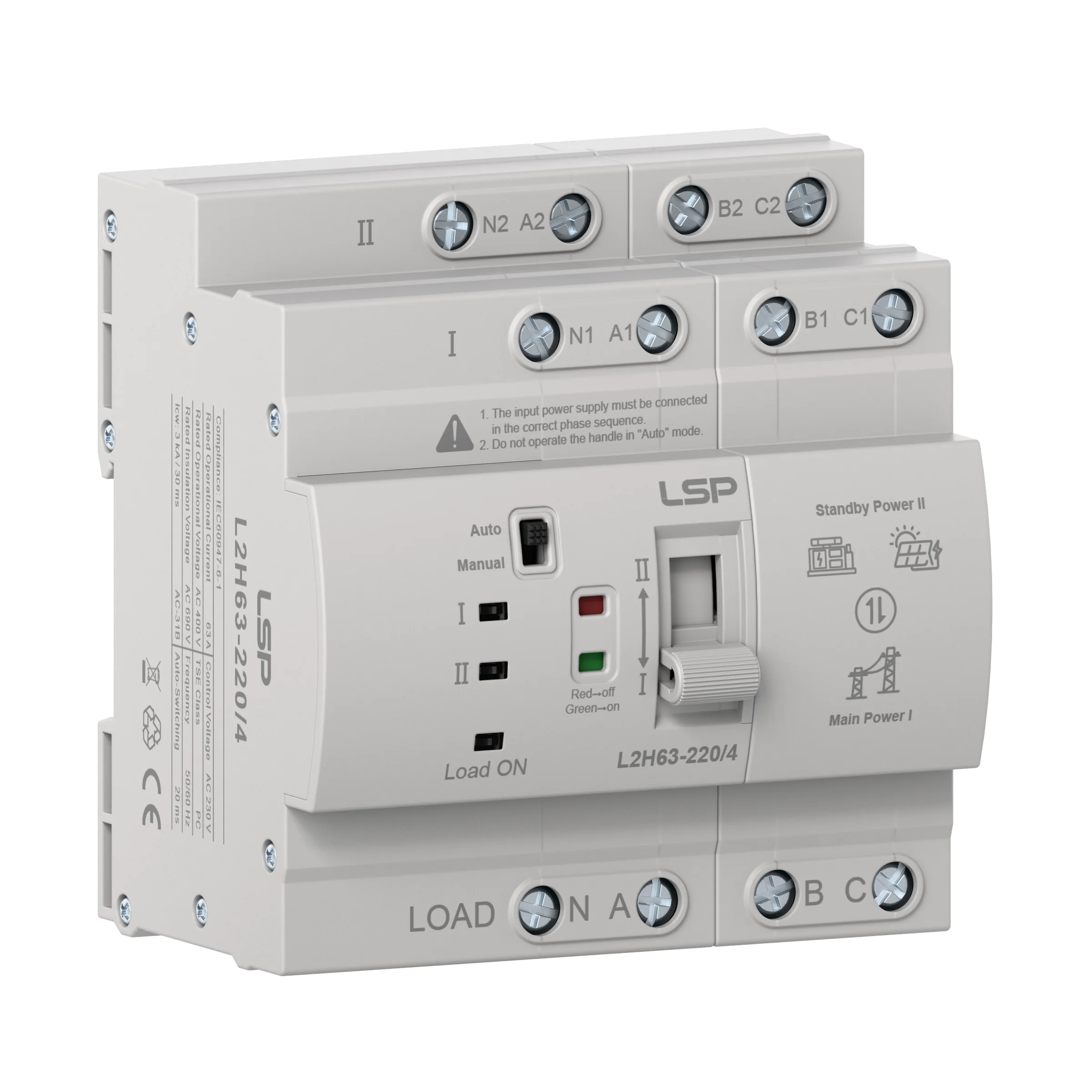 4 pole 63 Amp 3 Phase Automatic Transfer Switch ATS L2H63-220-4