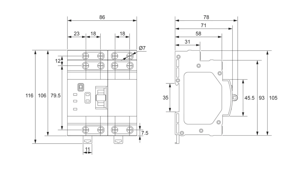 Dimensions - Automatic Transfer Switch Equipment L2S 4P