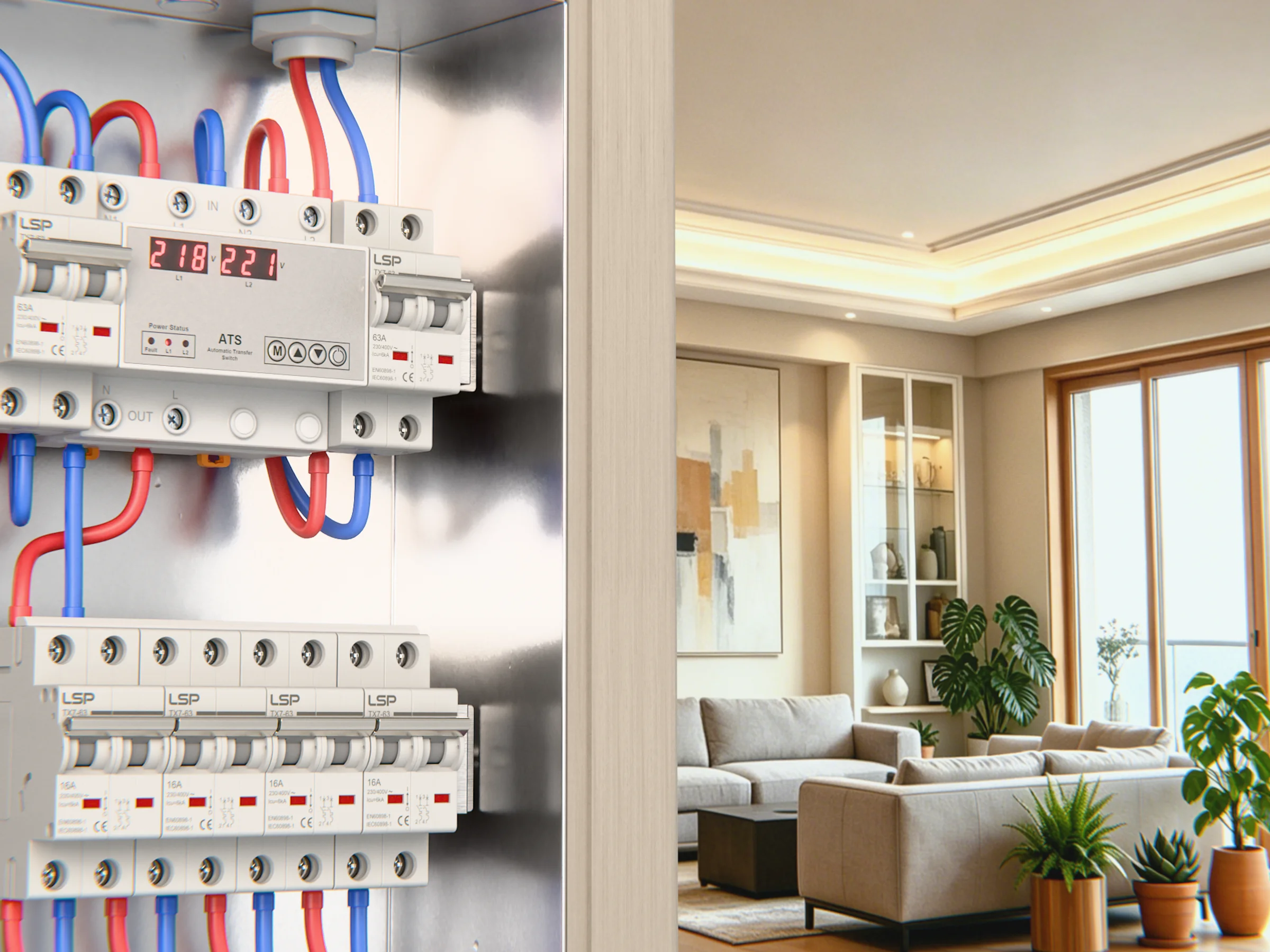 63 Amp Single Phase Dual Power Automatic Transfer Switch ATS L2V63-220-2 Application
